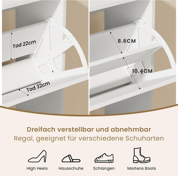 Asgolion Schuhschrank 2 Klappen, Schuhregal, offenes Fach, Schuhkommode Schuhregal mit Trennwände ve