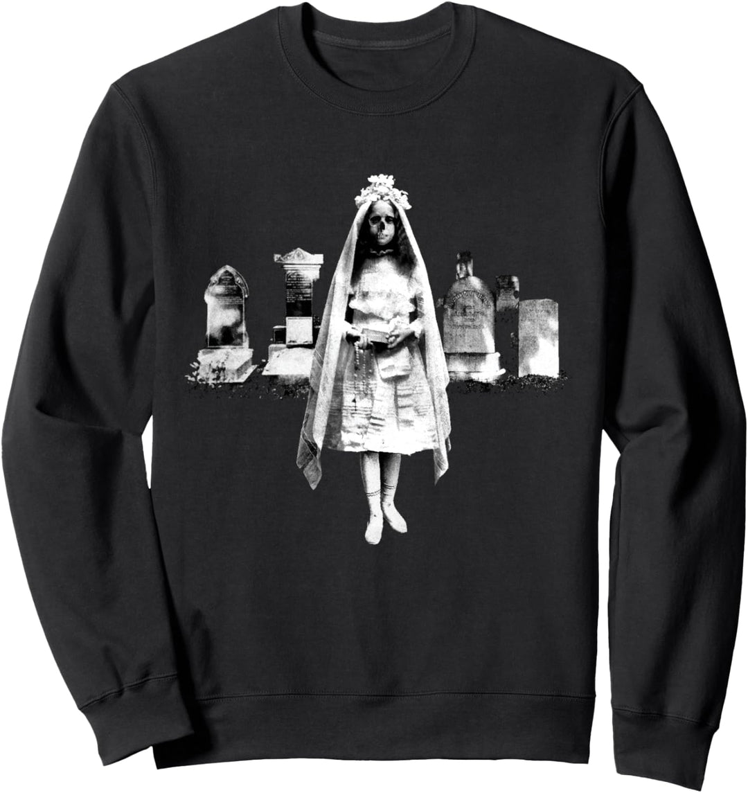 Creepy Dead Ghost Girl Skull Face Lurking Grave Side Sweatshirt