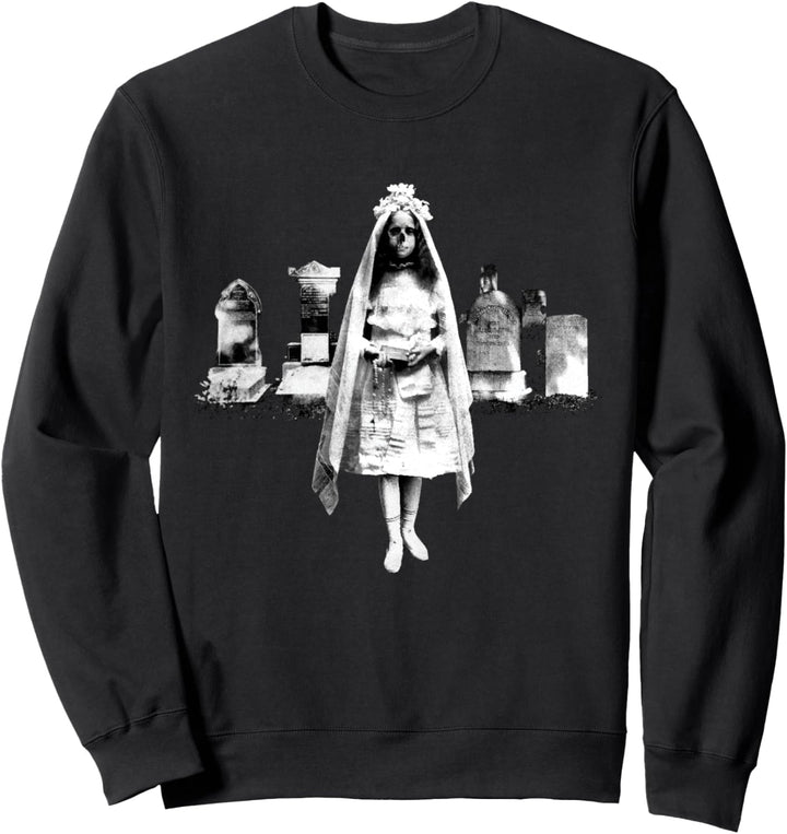 Creepy Dead Ghost Girl Skull Face Lurking Grave Side Sweatshirt