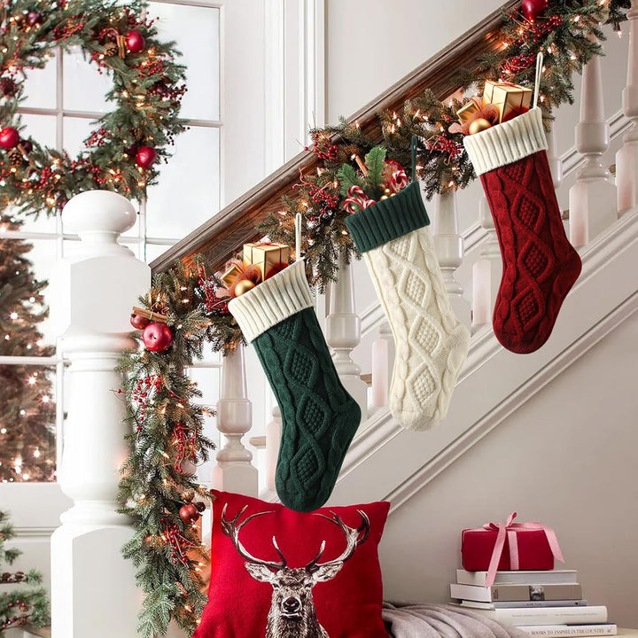 meioro Weihnachtsstrümpfe, 46cm Grosses Kabel Gestrickte Weihnachtssocke, Farbe-Kontrast Weihnachten