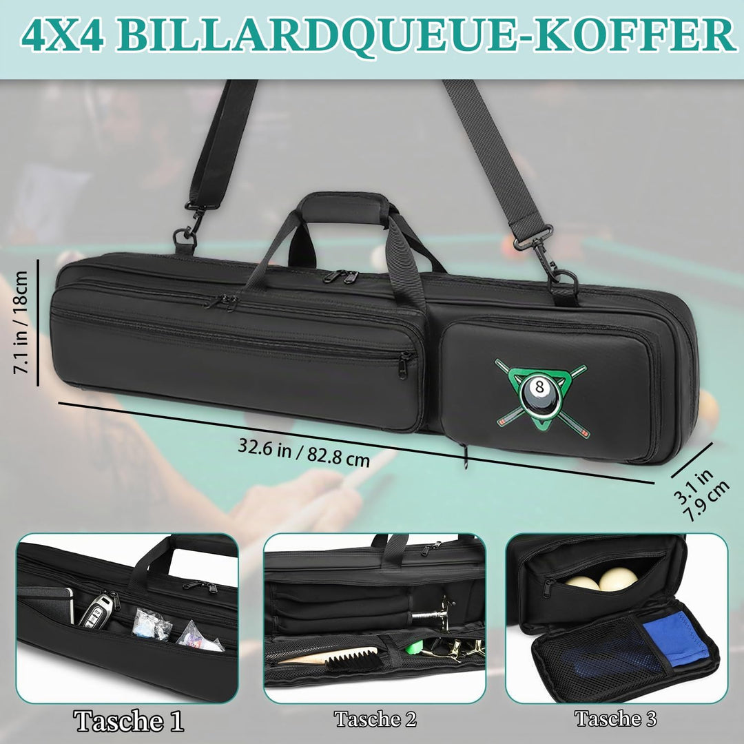 4X4 Billard Queue Tasche wasserdichte Pool Cue Case für 4 Unterteile und 4 Schäfte weiche Pool Stick