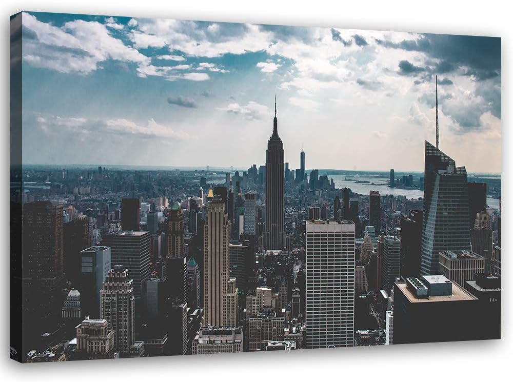Feeby Wandbild New York Druckbild Leinwandbild Wolkenkratzer Blau 100x70 cm Leinwandbild 100x70 cm B