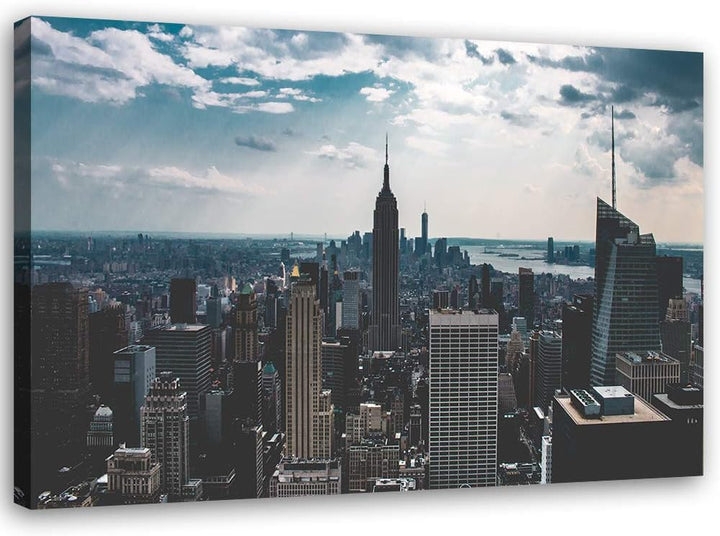 Feeby Wandbild New York Druckbild Leinwandbild Wolkenkratzer Blau 100x70 cm Leinwandbild 100x70 cm B