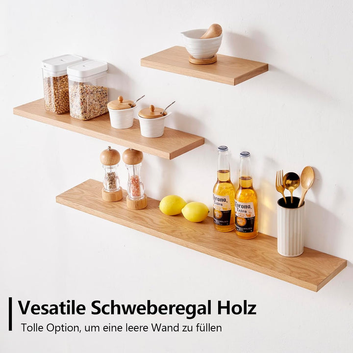 Gieanoo Schweberegal Holz, Wandregal Eiche 30cm 2er Set kleines Regalbrett Eiche Wandboard Gewürzreg