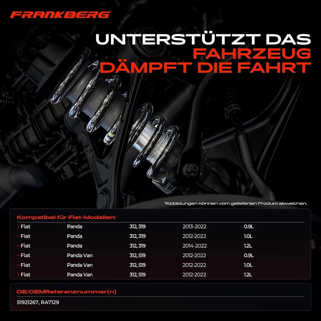 Frankberg 2x Federn Fahrwerksfeder Hinterachse Kompatibel mit Panda 312 319 Panda Van 312 519 0.9L 1