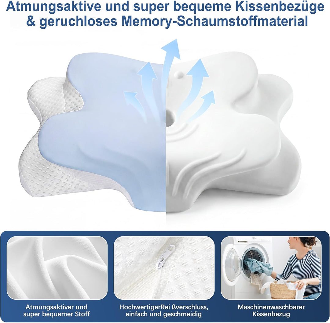 VYLEE Ergonomisches Nackenkissen Memory Foam Kopfkissen für Rücken-, Seiten- und Bauchschläfer, Schl