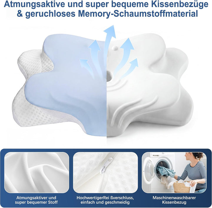 VYLEE Ergonomisches Nackenkissen Memory Foam Kopfkissen für Rücken-, Seiten- und Bauchschläfer, Schl