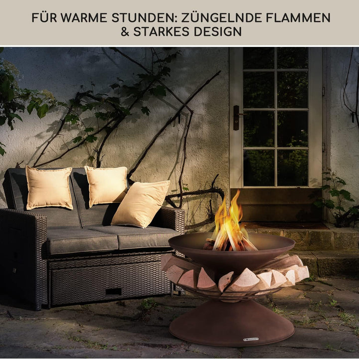 Blumfeldt Feuerschale, Wetterfeste Feuerschale mit Grillrost & Funkenschutz, Stahl-Feuerschalen Klei