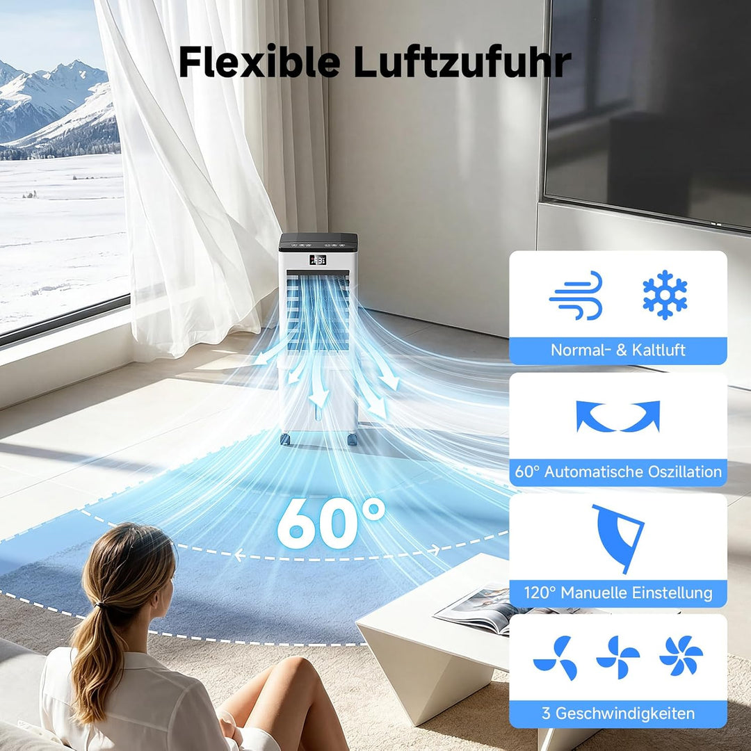 Klimaanlage Mobil 10L, 60W Klimagerät ohne Abluftschlauch 4-in-1, Klimaanlage mit 12H Timer, 4 Modus