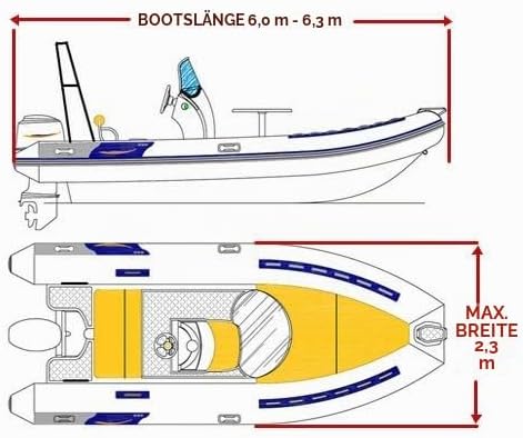 Oceansouth Aussenborder-Abdeckung für Schlauchboote mit starrem Rumpf (Länge 6 m – 6,3 m, Breite 2,3