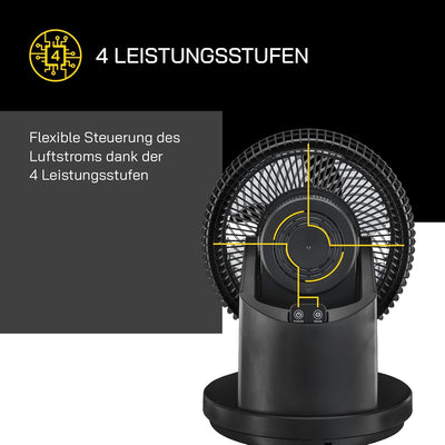 Gutfels Tischventilator VT 66566 sw | 4 Leistungsstufen | Oszillation | Timer-Funktion | LED-Key Tou