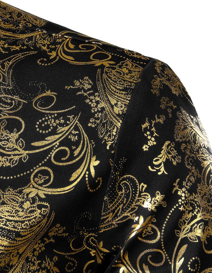 PARKLEES Herren Luxus Paisley Gemustert Golden Glänzend Slim Fit Freizeithemd L Schwarz Golden, L Sc