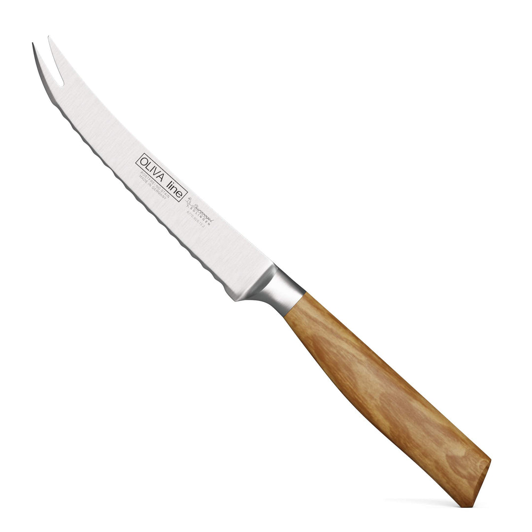 Burgvogel Solingen Tomatenmesser 13 cm geschmiedet Olivenholz, Oliva Line, Wellenschliff, rostfrei,