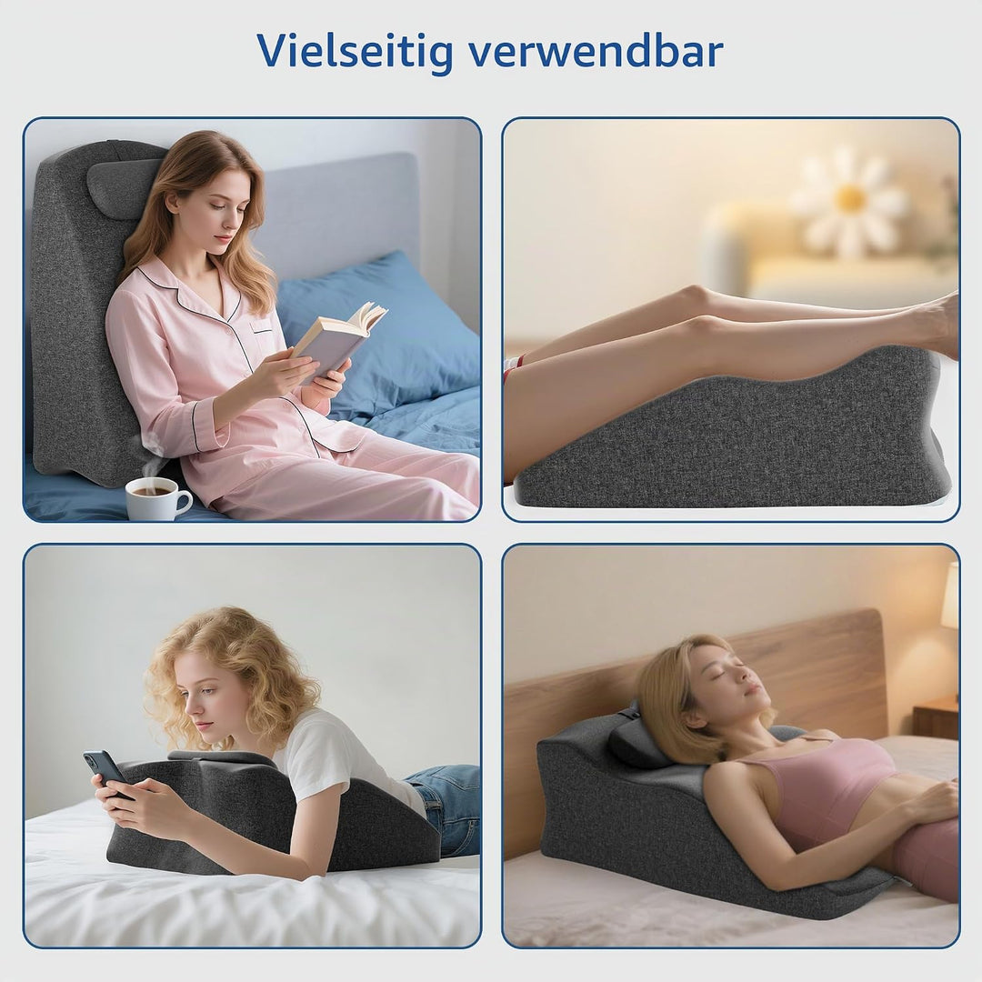 Keilkissen für Bett und Sofa, Ergonomisches Rückenkissen mit Kopfkissen, Reflux Kissen mit Waschbare