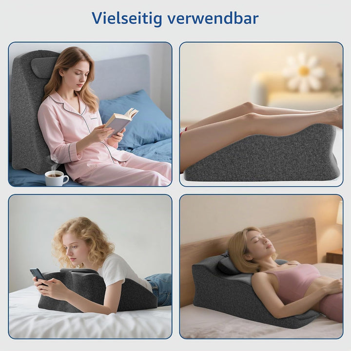 Keilkissen für Bett und Sofa, Ergonomisches Rückenkissen mit Kopfkissen, Reflux Kissen mit Waschbare