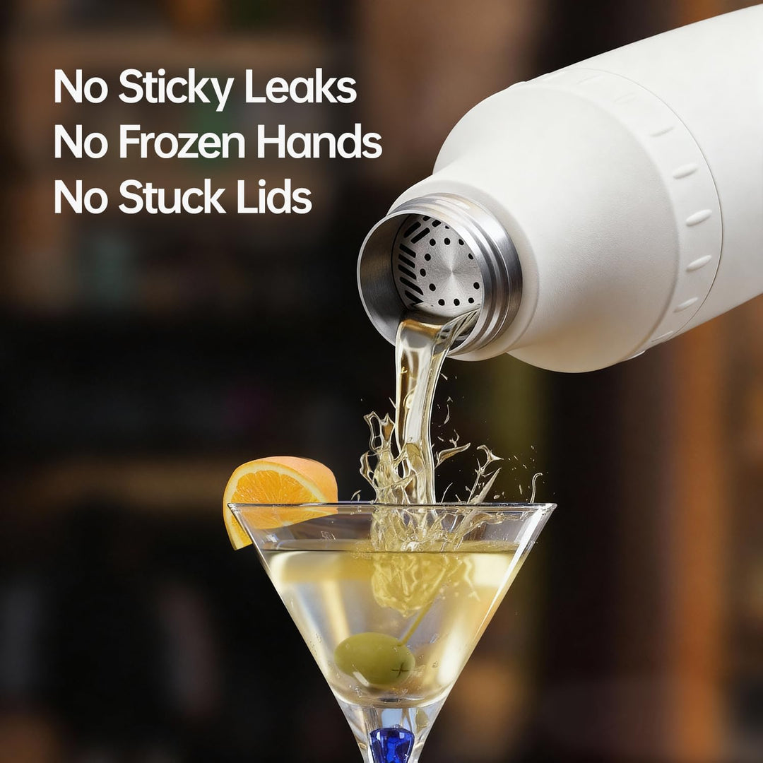 Cocktail Shaker Set mit Integrierter Massskala 900ml Premium Edelstahl Frostsicherer Doppelwand-Bark