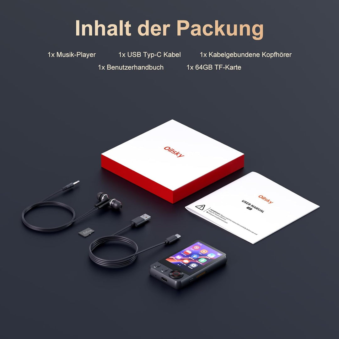128GB MP3-Player mit Bluetooth 5.3, 2,4 Zoll tragbarer Voll-Touchscreen-Musikplayer mit Lautsprecher