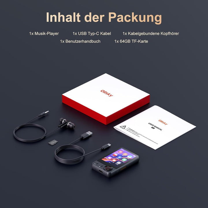 128GB MP3-Player mit Bluetooth 5.3, 2,4 Zoll tragbarer Voll-Touchscreen-Musikplayer mit Lautsprecher