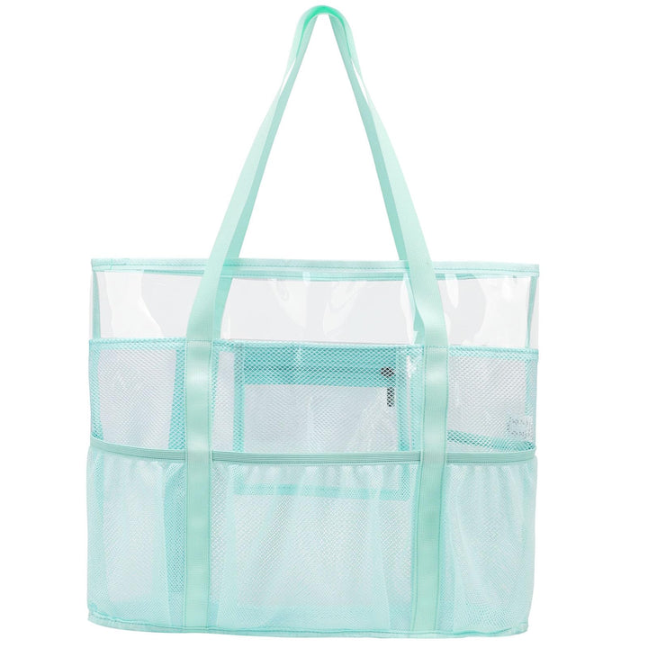 TINYAT Grosse transparente Tragetasche für Damen, transparent, Netzstoff, Strandtasche, Schultertasc