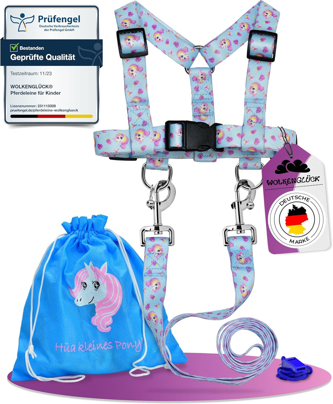 WOLKENGLÜCK® Pferdeleine Kinder [Inkl. Zubehör] - Grössenverstellbare Pferdeleine zum Spielen für Ki