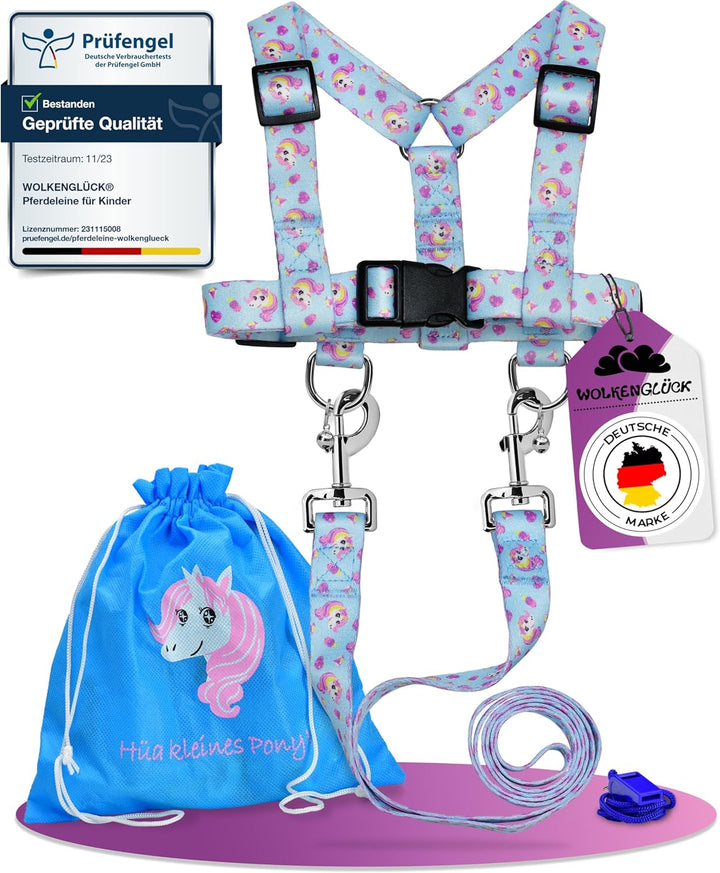 WOLKENGLÜCK® Pferdeleine Kinder [Inkl. Zubehör] - Grössenverstellbare Pferdeleine zum Spielen für Ki