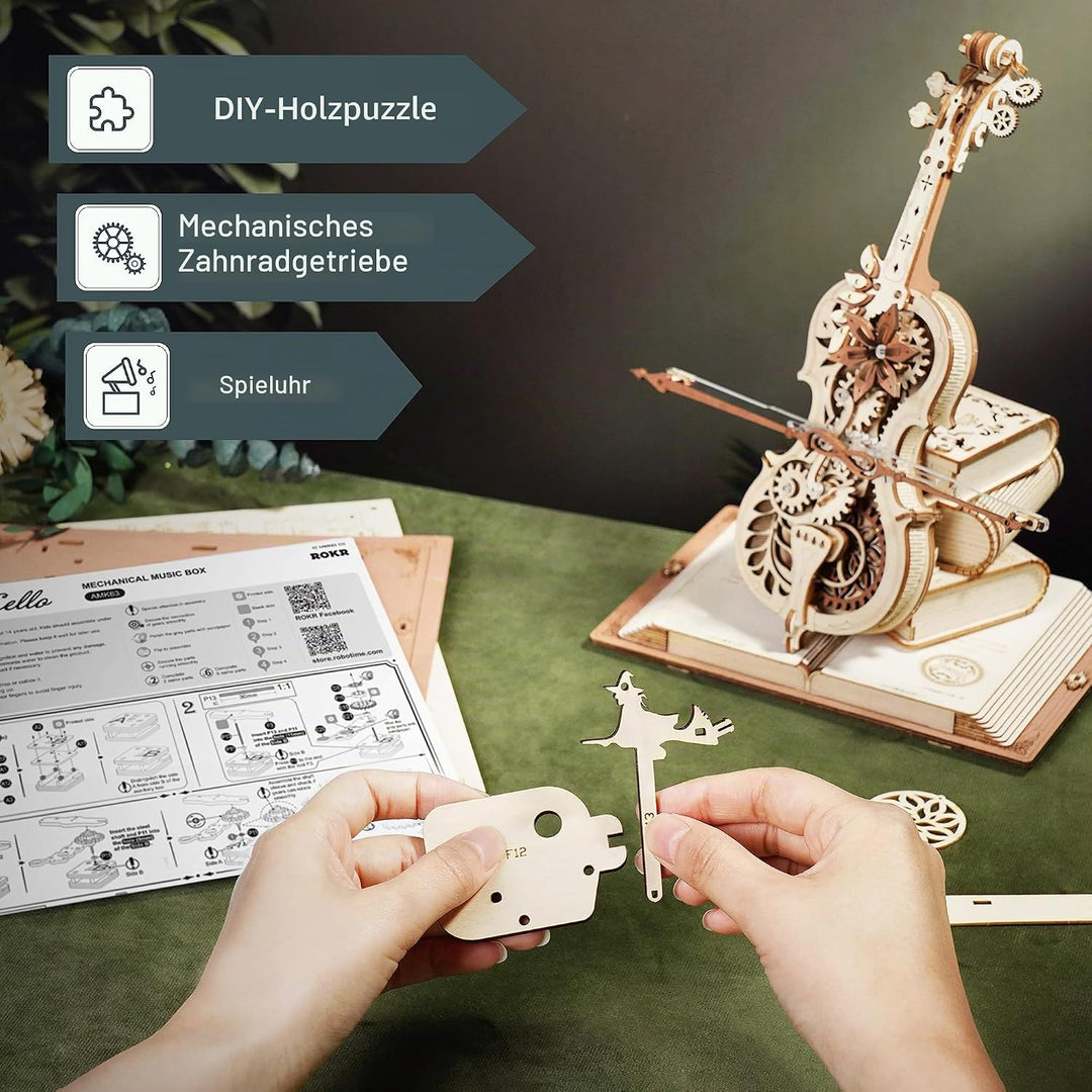 ROKR Magic Cello Mechanische Spieluhr,3D Holzpuzzle Erwachsene,Schreibtischdekoration Geschenk für M