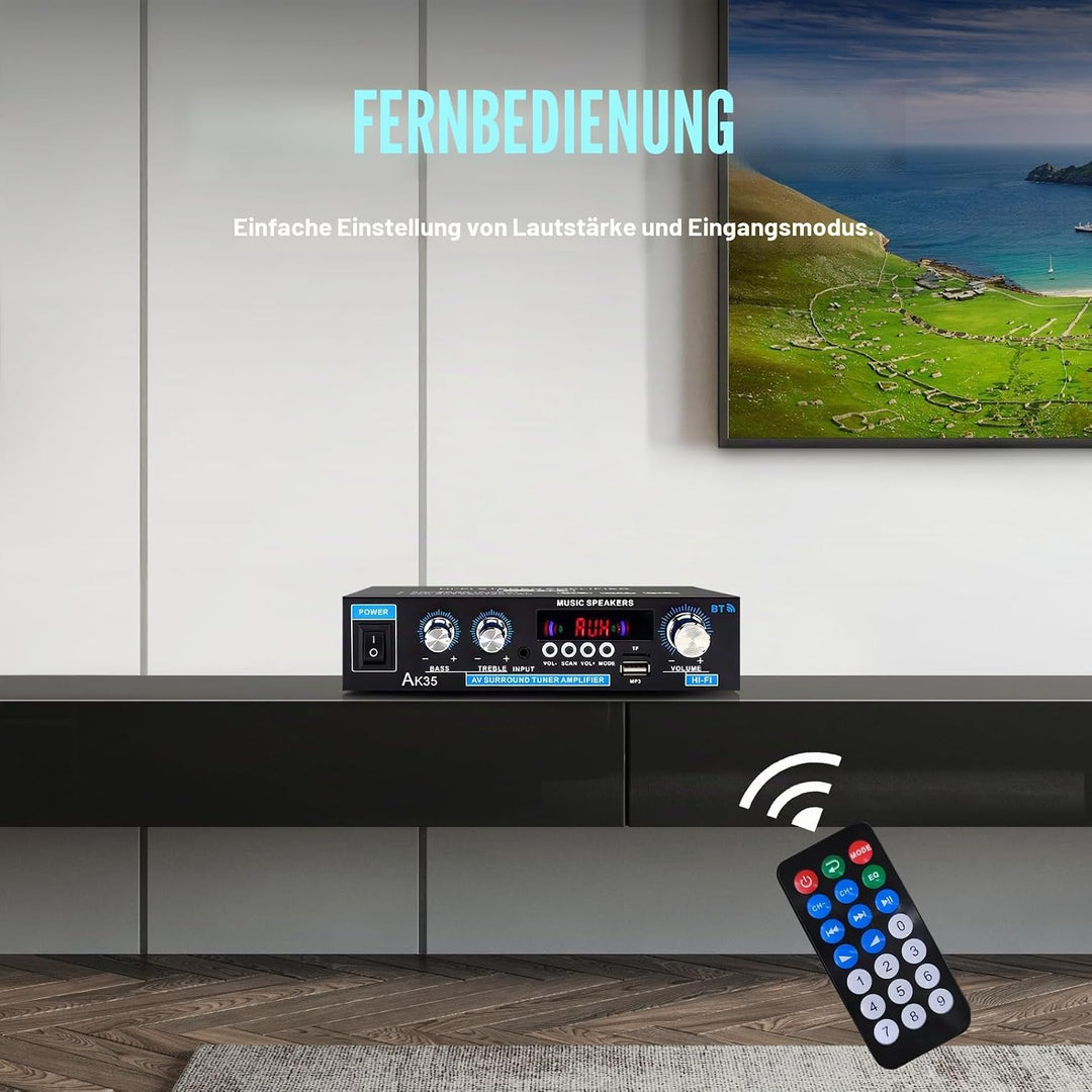 AK35 Stereo-Audio-Verstärker, 200 W, 2 Kanäle, kabellos, Bluetooth 5.0, Endstufe, Heimverstärker, FM