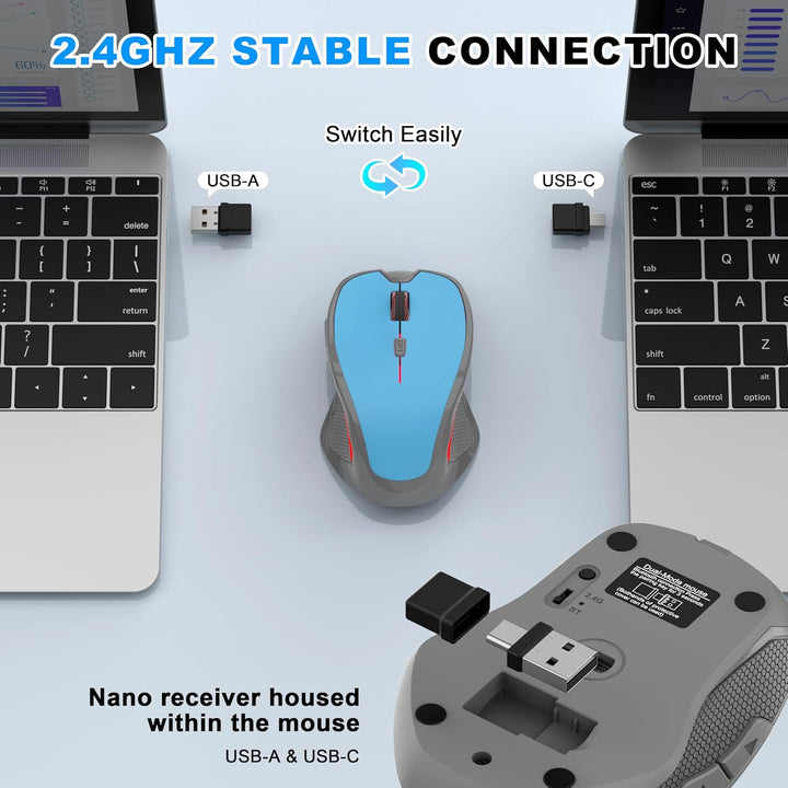 Ergonomische Maus Kabellos für Laptop/PC/MacBook/iPad, 2.4GHz & Bluetooth Büro Stumme Funkmaus, 1600