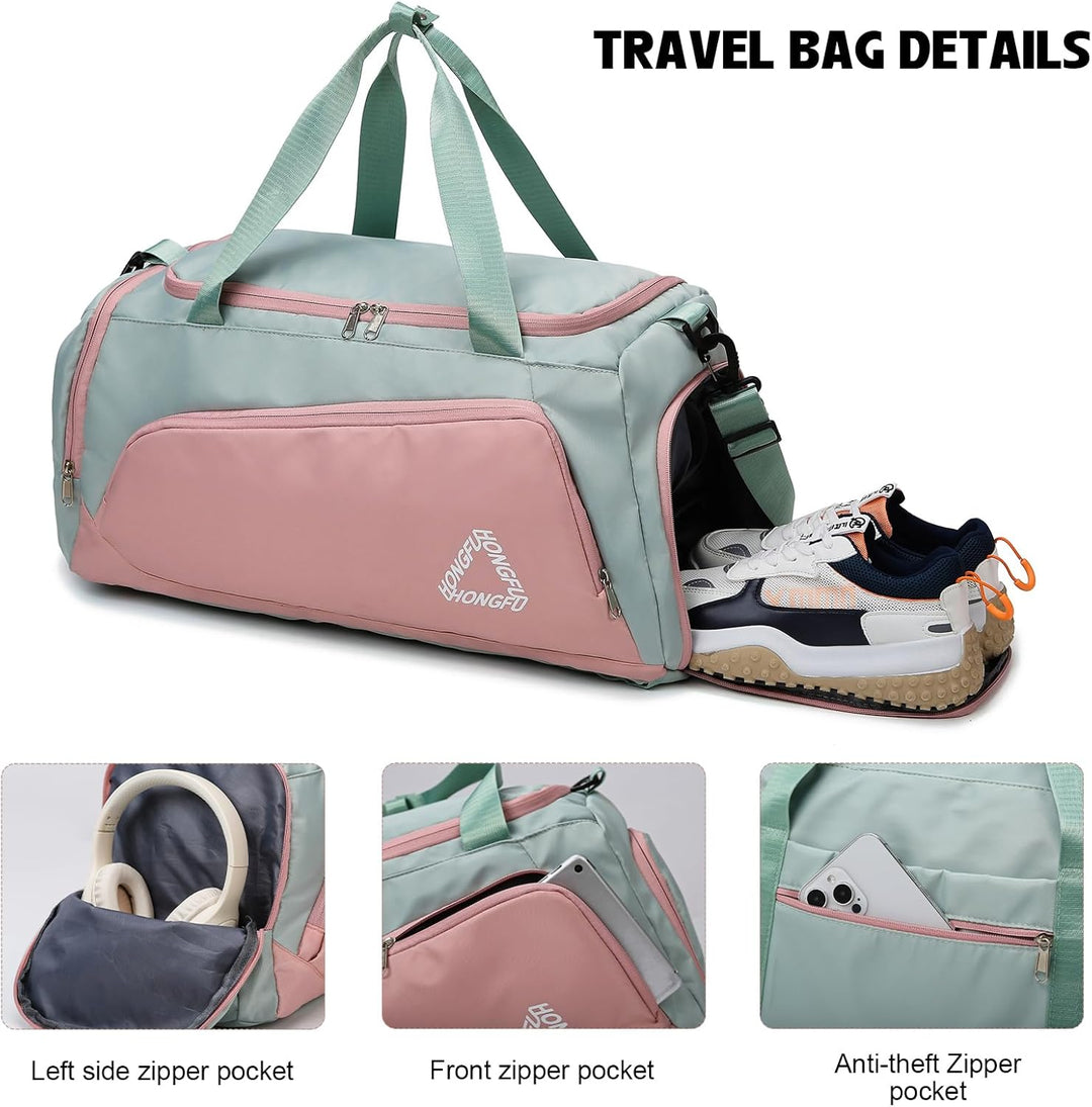 Sporttasche Damen 45L Reisetasche mit Schuhfach Nassfach Wasserdicht Weekender Travel Gym Duffle Bag