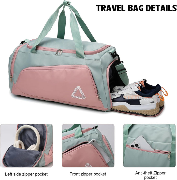 Sporttasche Damen 45L Reisetasche mit Schuhfach Nassfach Wasserdicht Weekender Travel Gym Duffle Bag