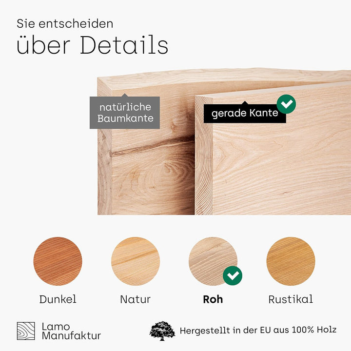 LAMO Manufaktur Tischplatte für Beistelltisch Couchtisch Nachttisch, Holzplatte Massivholz 80x60 cm,