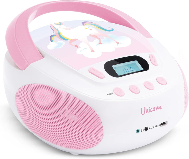 MOOOV 477407 CD-Player Einhorn für Kinder, mit USB-Port Rosa, Rosa