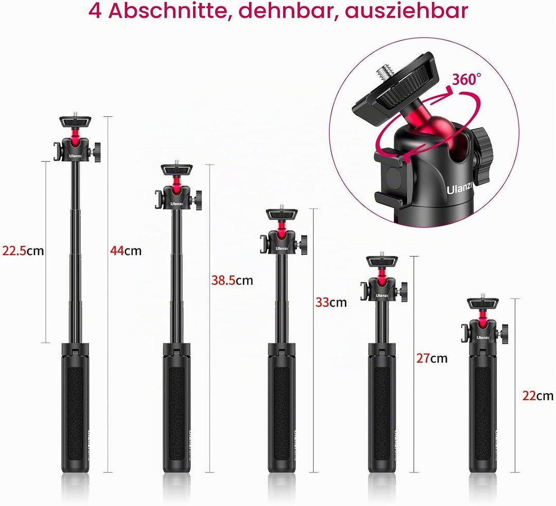 Mini Kamera Stativ, Desktop Vlogging Stativ mit 360° Kugelkopf 1/4 Schraube Cold Shoe Mount, Video S