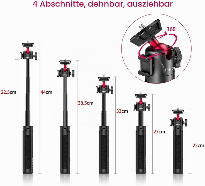 Mini Kamera Stativ, Desktop Vlogging Stativ mit 360° Kugelkopf 1/4 Schraube Cold Shoe Mount, Video S