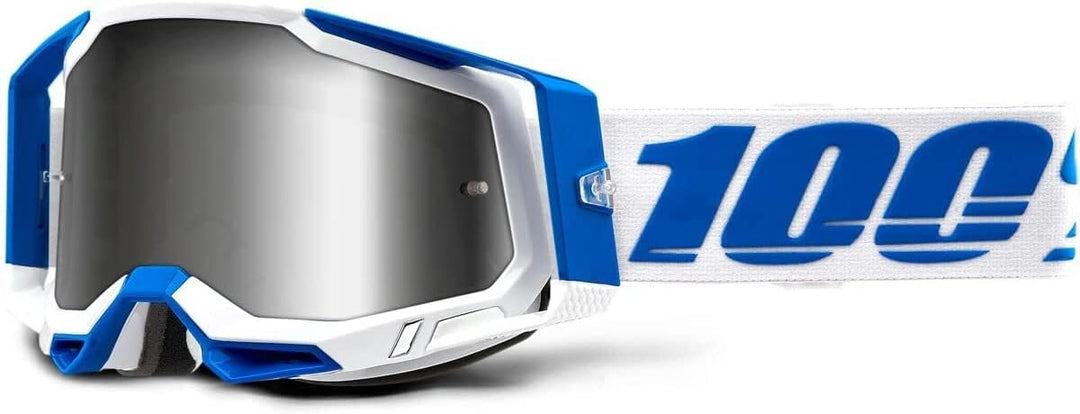 100% Motocross Brille Racecraft 2 Verspiegelt, Isola - Weiss Blau, 50121-2