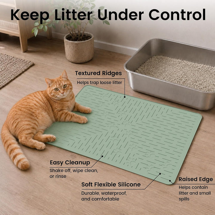 OHMO Katzenklo Matte aus Premium-Silikon 60x40cm, wasserdicht und BPA-frei Katzentoilettenmatte, ein