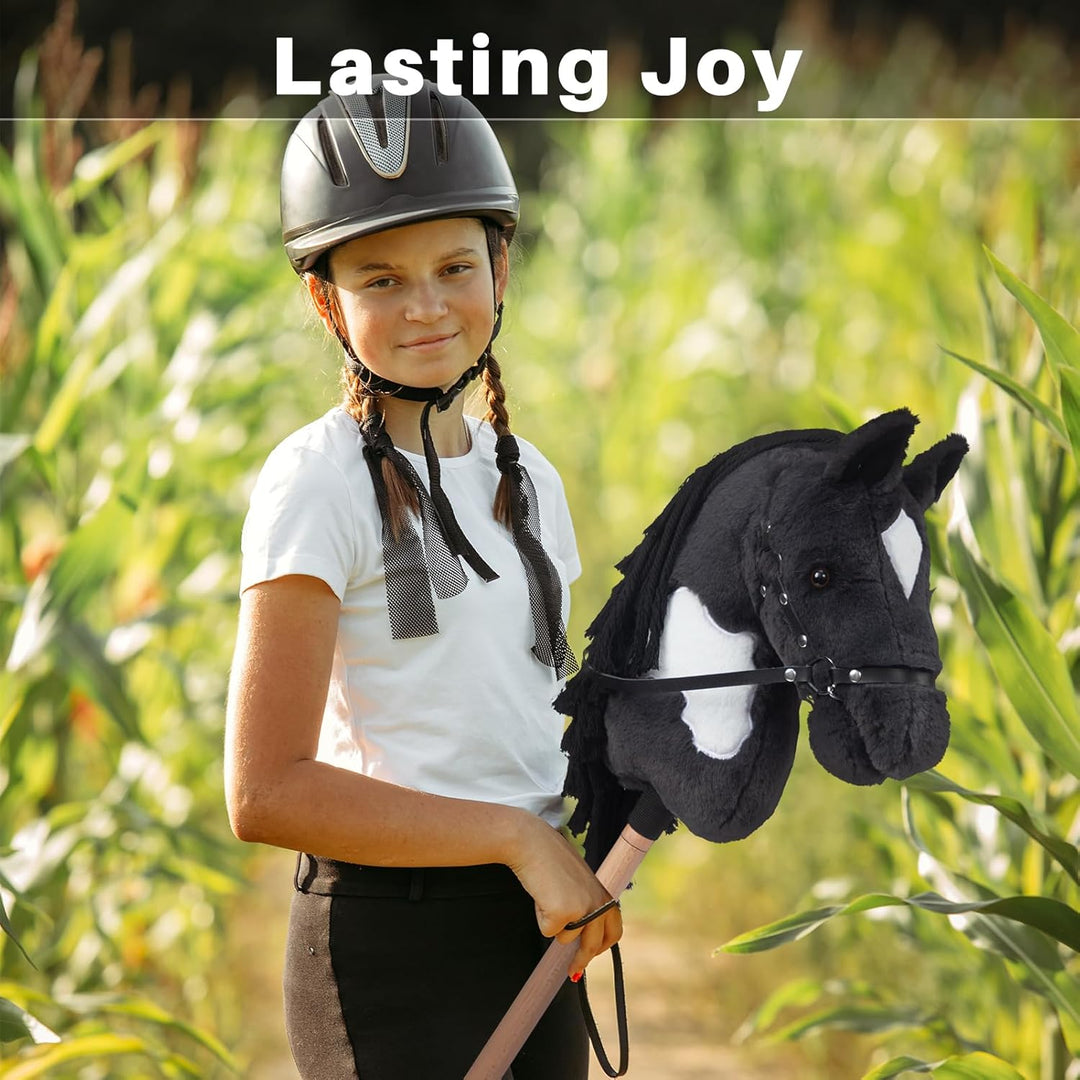 BEJOY Steckenpferd Spielzeug Pferd, Hobby Horse Holzpferd Plüschpferd zum Reiten für Kinder mit Half