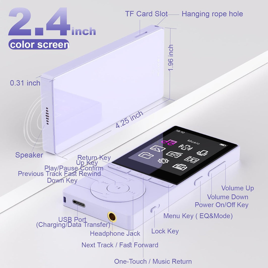 64GB MP3 Player with Bluetooth 5.3, Music Player with HiFi Sound for Sports Runners, 2.4" Screen MP3