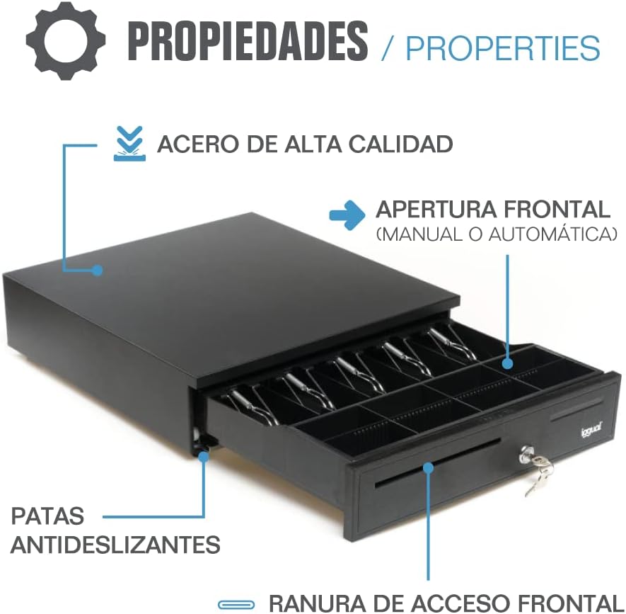 iggual - Geldkassette Abschliessbar IRON - 50 | Kassenschublade mit automatischer oder manueller Öff