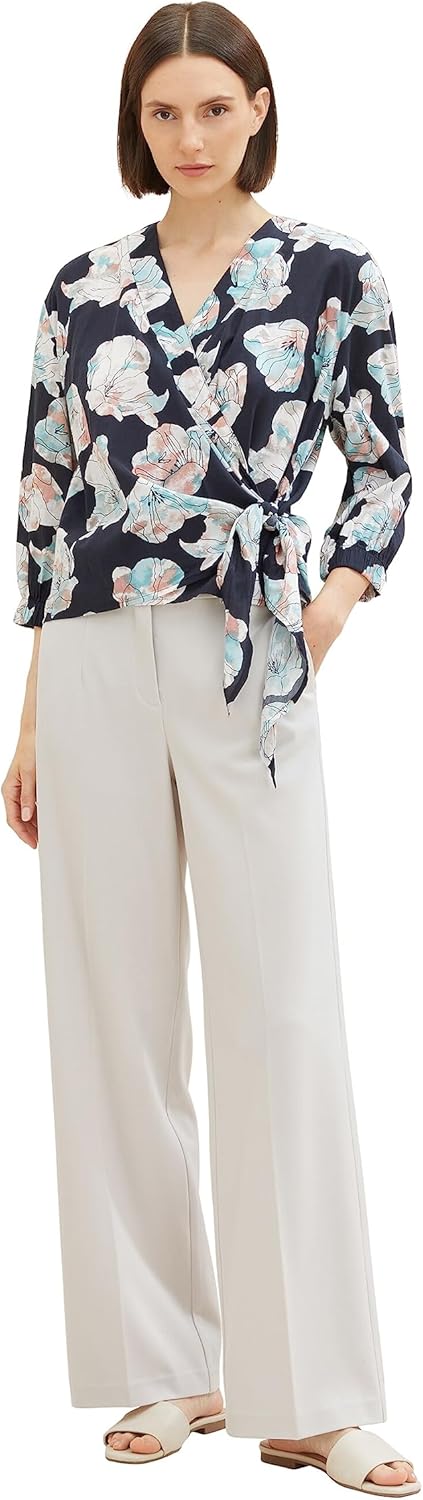 TOM TAILOR Damen Wickelbluse mit Blumen-Muster 38 32413-tie Dye Flower Design, 38 32413-tie Dye Flow