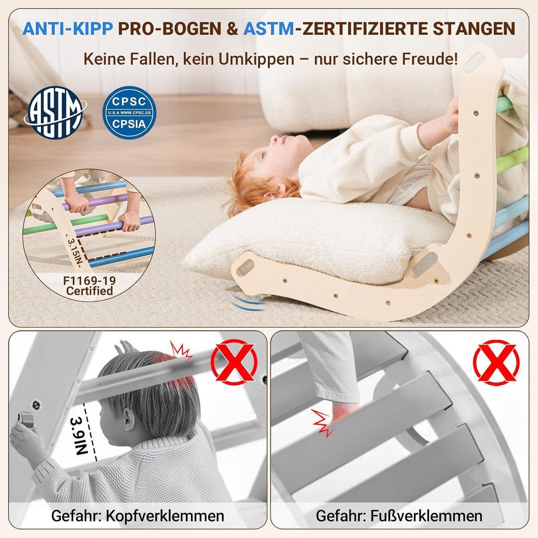 COSYLAND 8-in-1 Montessori Klettergerüst Indoor ab 1 Jahr – Kletterdreieck mit Rutsche, Kletterbogen