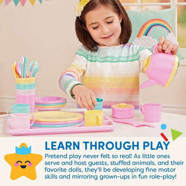 Play Circle Kinderküche Zubehör Geschirr Set und Teekanne – Kinder Kochgeschirr für Spielküche – Spi