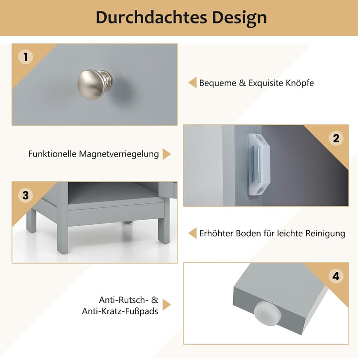 GOPLUS Badzimmerschrank mit Schublade, Badschrank schmal mit Lamellentür &amp; verstellbarem Regal, Aufb