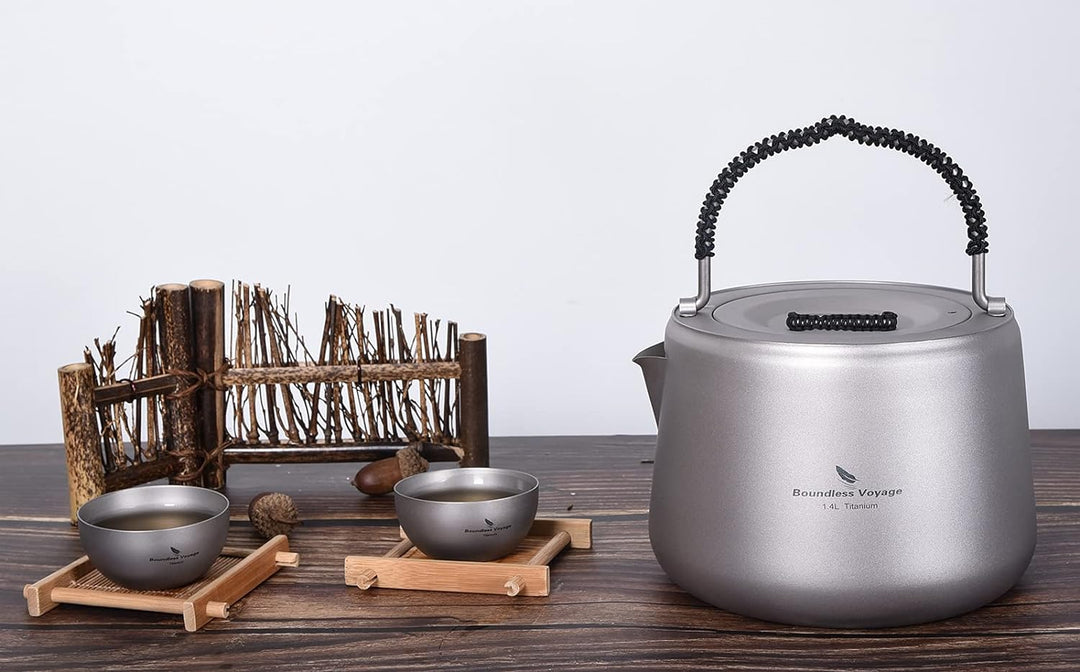 iBasingo 1,4 L Titan Wasserkocher mit Filter Im Freien Camping Kaffee Teekanne Wassertopf Anti-verbr