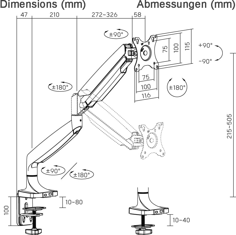 HALTERUNGSPROFI Aluminium Gasdruck Tischhalterung für LED und LCD Monitore bis 45 Zoll VESA 75x75 10