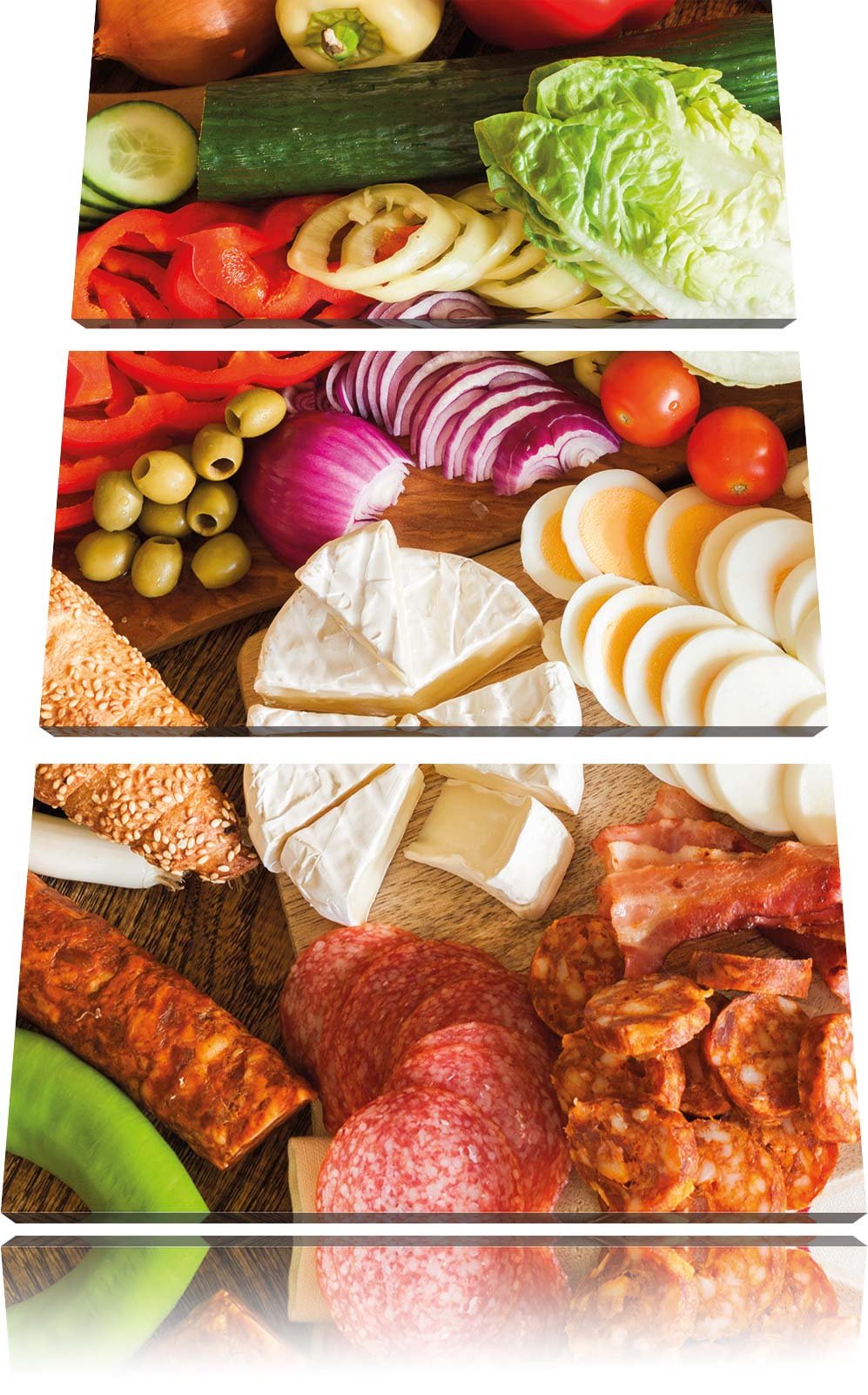 Pixxprint Brot Brötchen Frühstück Bäcker Milch Weizen 3-Teiler Leinwandbild 120x80 Bild auf Leinwand