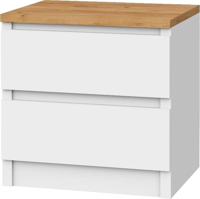 VBChome Nachttisch 40 x 30 x 40 cm Weiss-Eiche Nachttisch mit Zwei Schubladen für das Schlafzimmer G