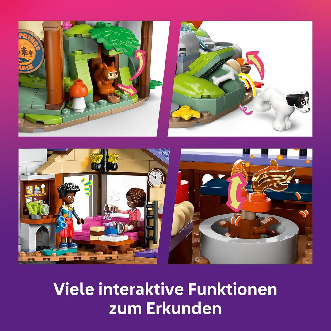 LEGO Friends Gemütliche Hütte im Herbstwald - Miniatur Spielhaus mit 4 Minifiguren, 2 Haustierfigure