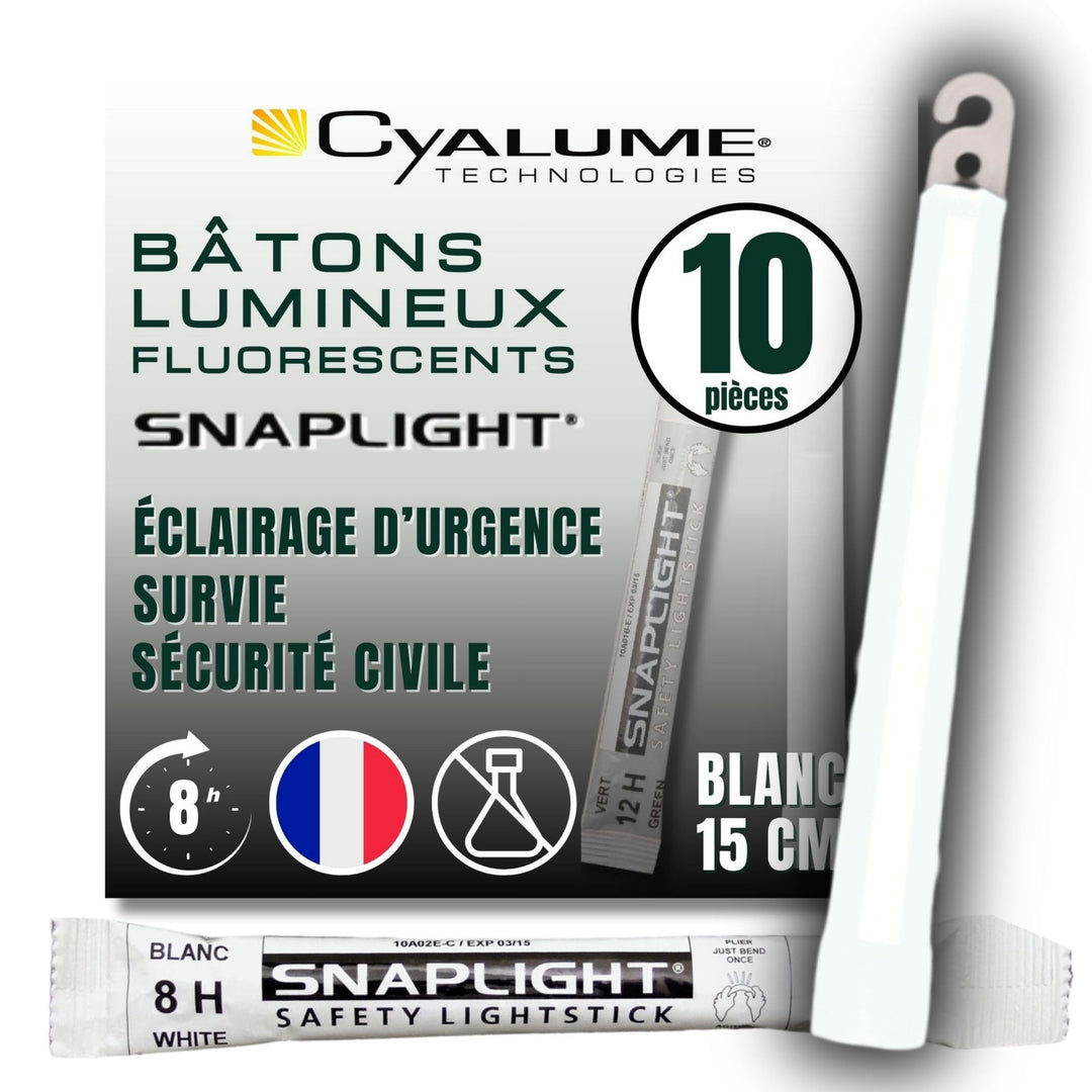 Cyalume SnapLight Knicklichter in weiss (10-er Pack) - 15 cm Glow Sticks mit Haken am Ende - ultra h