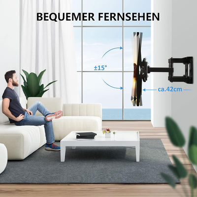 Ribelli® TV Wandhalterung Schwenkbar Neigbar max.VESA 600x400mm für 32 – 84 Zoll, TV Halterung, Flac